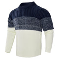 Men's grey cable-knit long sleeve pullover sweater on a hanger