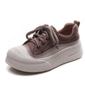 Women's yellow and cameo brown cow leather lace-up casual shoes with round toe and rubber soles
