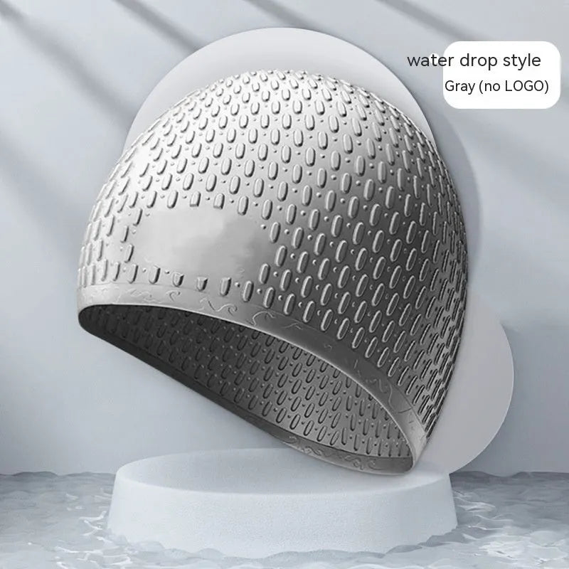Fashion silicone water drop swimming cap for adults in multiple colour options including Tiffany Blue and Matcha Green