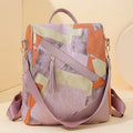 Large capacity retro patchwork PU leather tote bag with sewing line detailing, available in four colours, front view