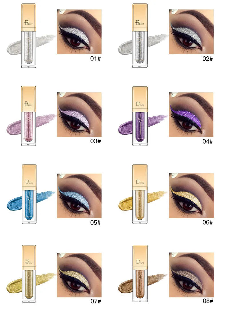 18-colour glitter eyeshadow palette with mother-of-pearl shades including Beige, Rose Gold, and Sapphire Blue
