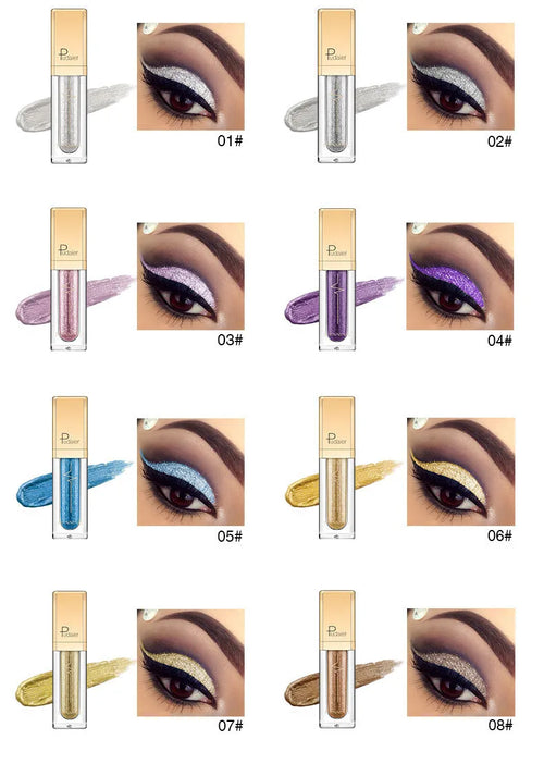 18-colour glitter eyeshadow palette with mother-of-pearl shades including Beige, Rose Gold, and Sapphire Blue