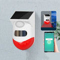 Solar-powered infrared security alarm with wall mount and remote control