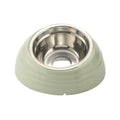 Stainless steel cat bowl on plastic stand in beige, green or brown colour