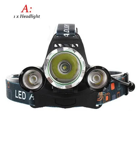 Aluminium alloy rechargeable LED headlight with adjustable head strap and Hawkeye lens.
