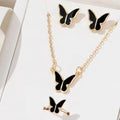 Five-piece butterfly pendant jewellery set for women including necklace earrings ring bracelet in black alloy electroplated finish