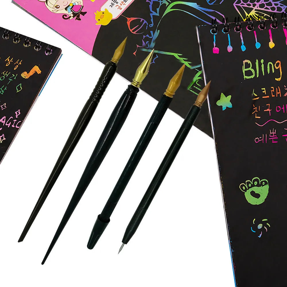 White scratch art pen with brush-like tip for children's creative projects