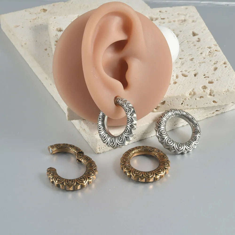Large antique silver dragon shape hollow out copper auricle earrings made from stainless steel.