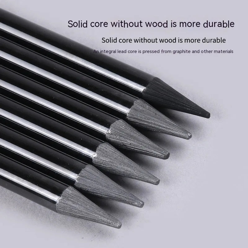 Set of six graphite and three carbonized drawing pencils with wooden casings on a suction card.