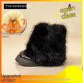 Women's black fleece-lined snow boots with waterproof platform and mid heel