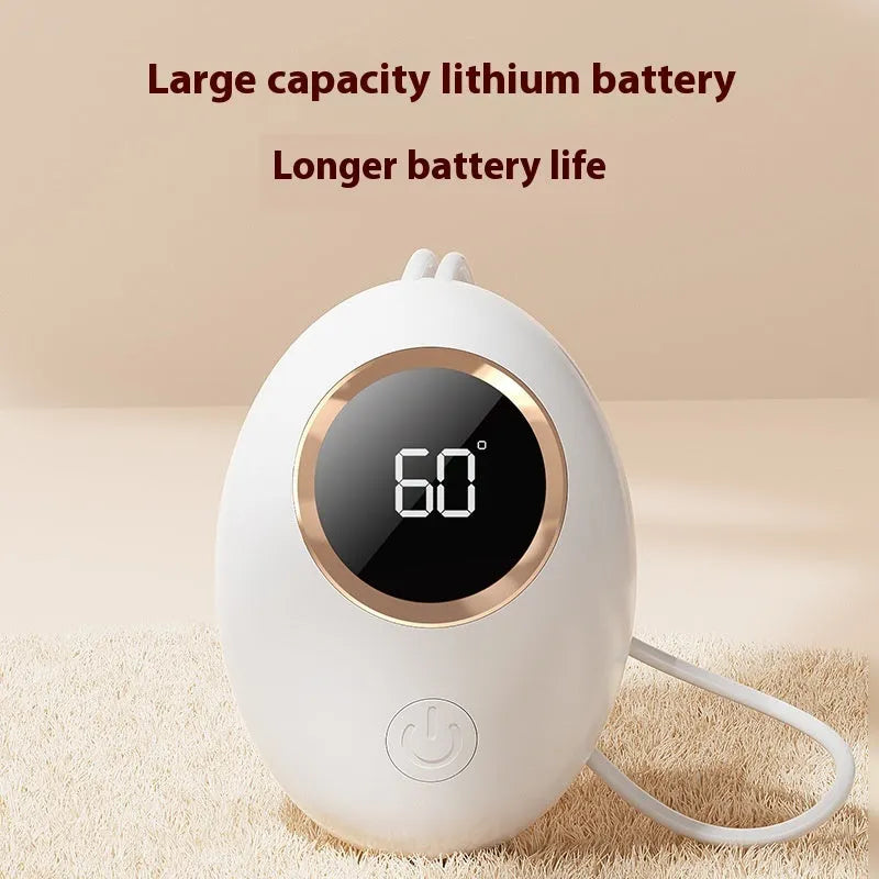 USB hand warmer with digital display showing temperature, aluminium heat dissipation, available in six colours
