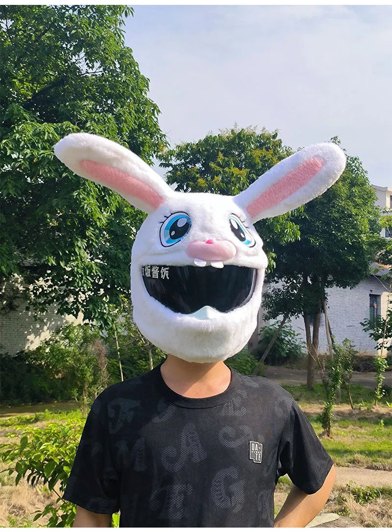 White rabbit head decorative cover for electric motorcycle helmet with long ears