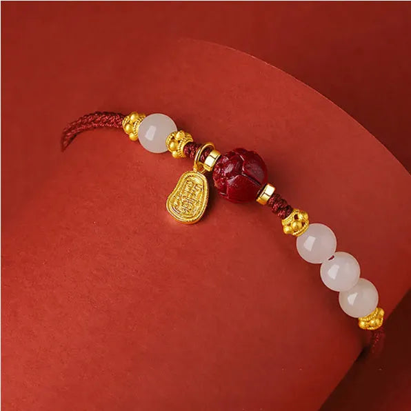 Hetian jade cinnabar red rope women's bracelet with adjustable 925 silver chain