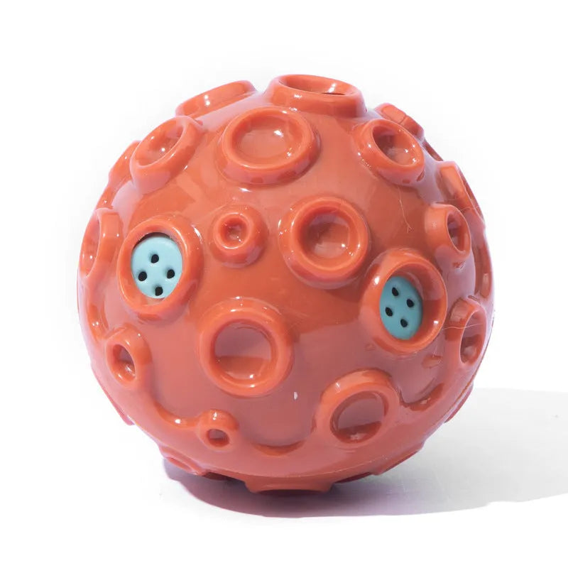 Colourful natural rubber dog toy ball with textured meteorite bumps for aggressive chewers with squeaky sound