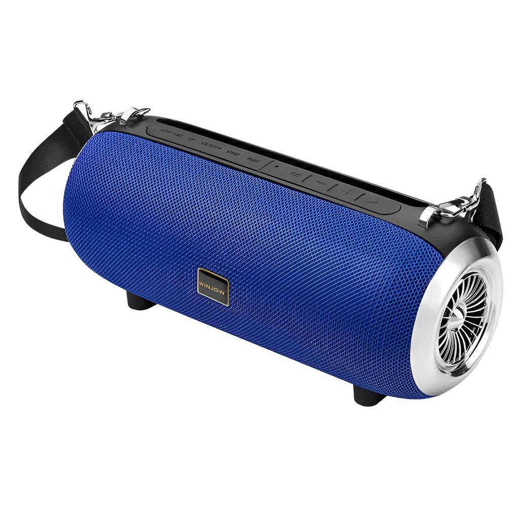 F666 square portable Bluetooth speaker with shoulder strap in blue colour, showing fabric mesh front.