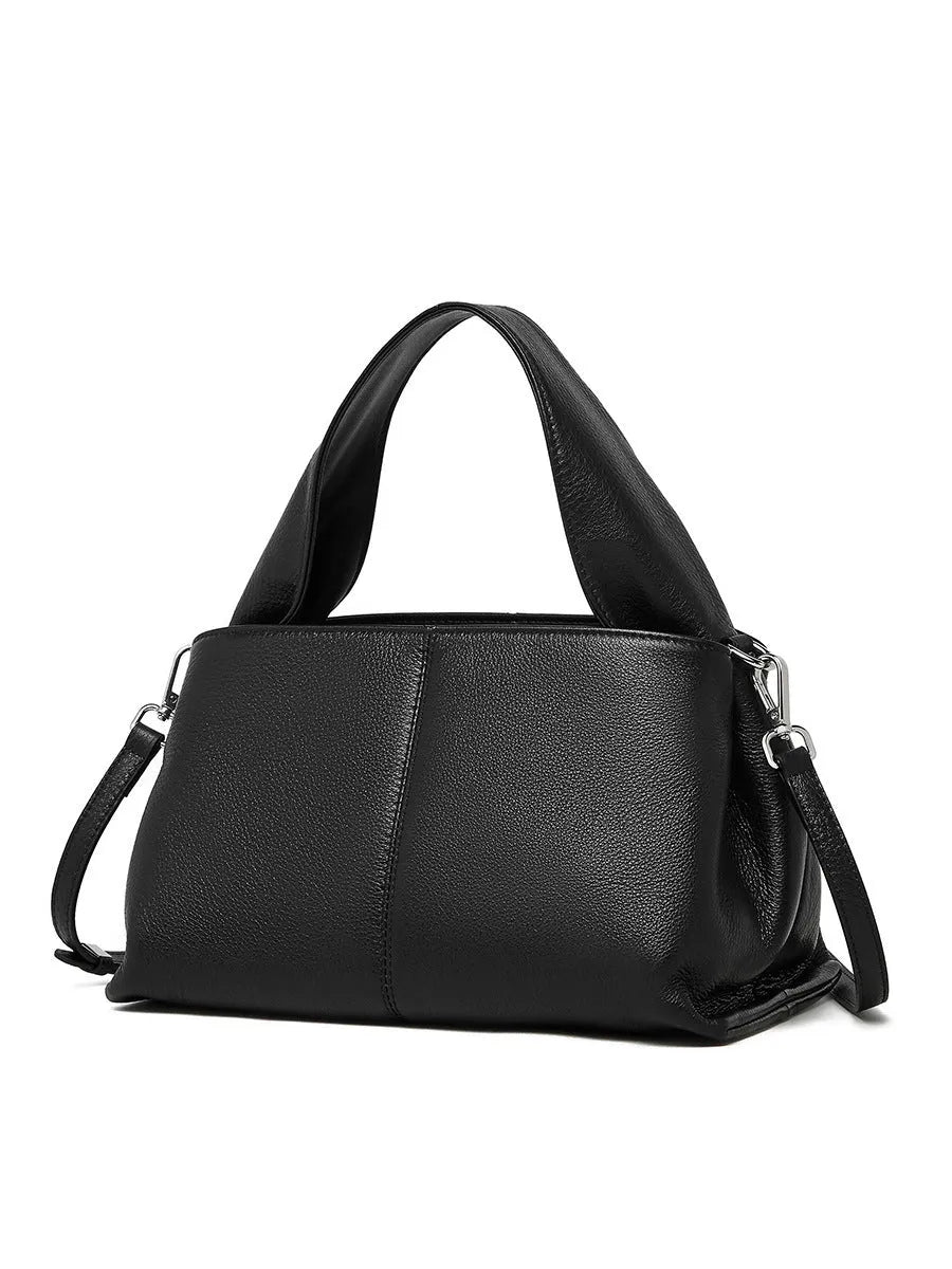 Women's genuine leather messenger bag in horizontal square shape with double shoulder straps