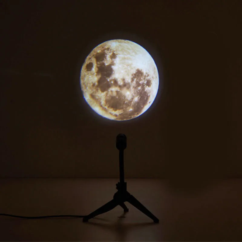 Earth and Moon projection lamp with adjustable hose bracket on a USB cable