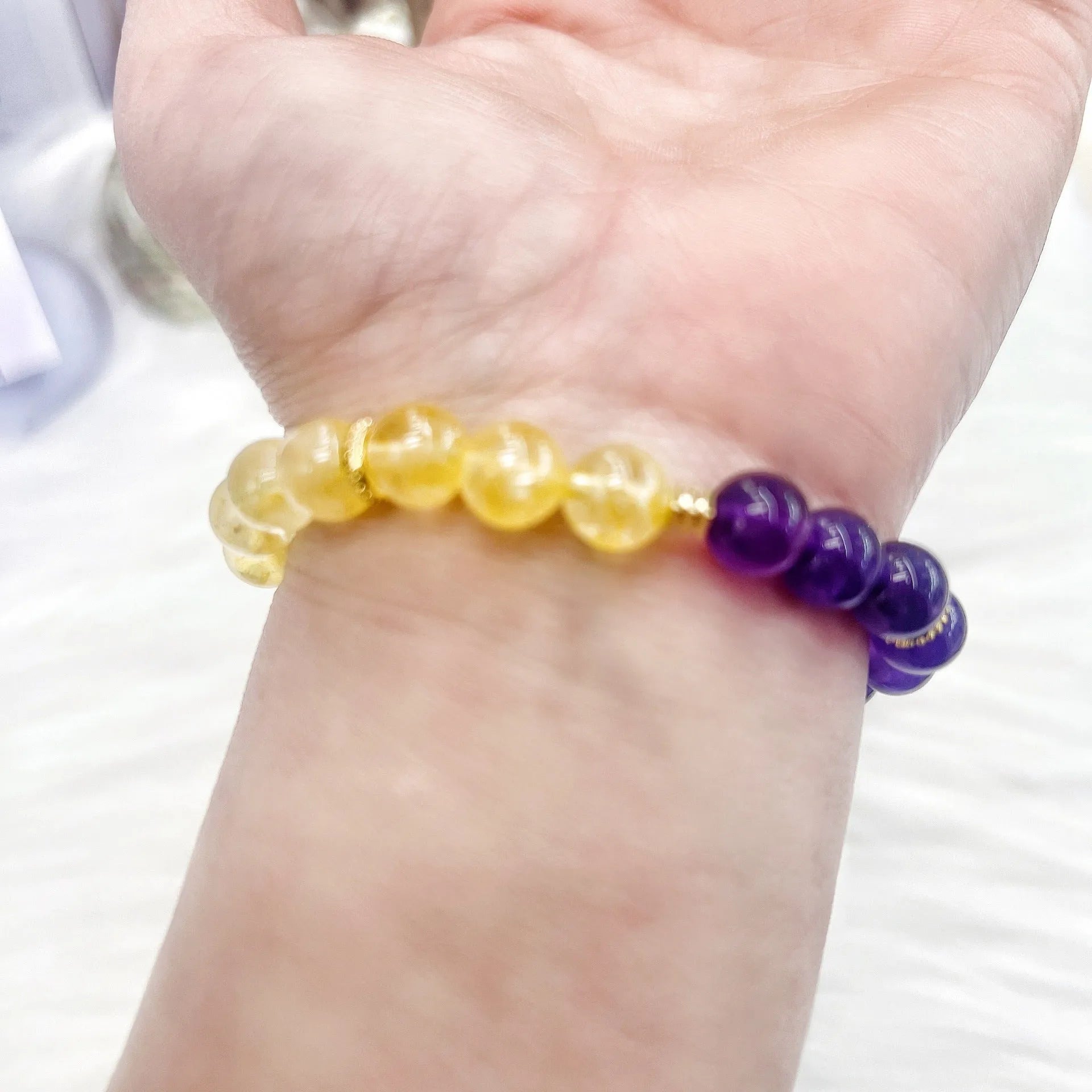 Handmade women's yellow and purple amethyst crystal bracelet with niche style design
