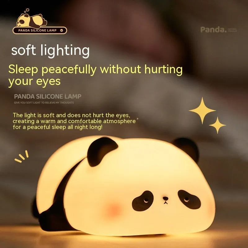 Rechargeable panda-shaped night light with warm white LED illumination and silicone construction
