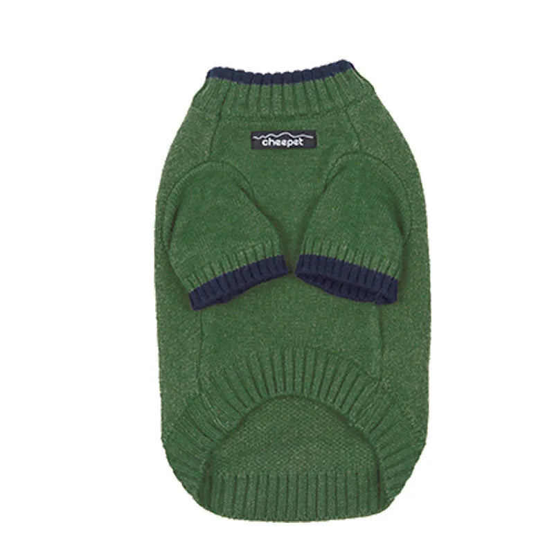 A Crown Blue two-leg pet sweater for a dog, made from wool blend fabric.