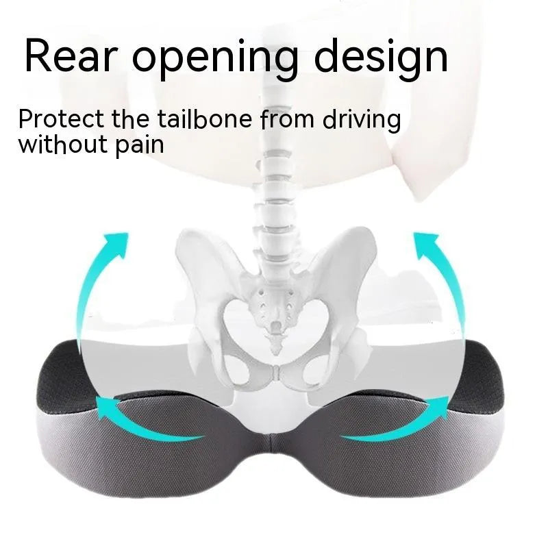 Curved bevel seat cushion with memory foam for tailbone support during driving