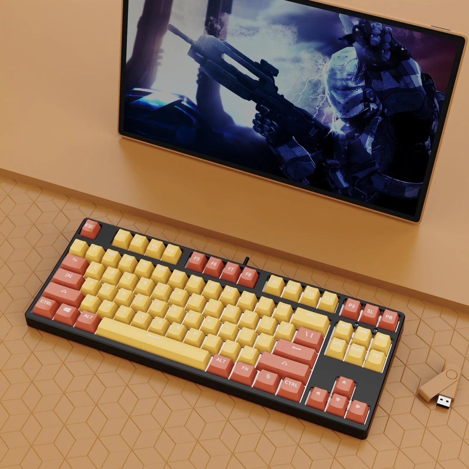 87-key mechanical gaming keyboard with colourful keycaps and metal chassis