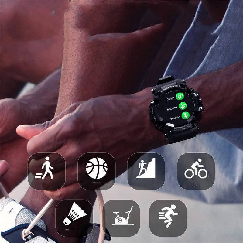 Waterproof outdoor sports smart watch with step counter, 1.3-inch glass screen, wrist strap, available in black