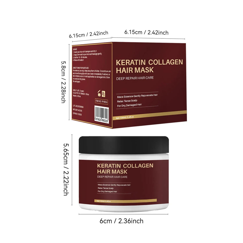 100ml bottle of collagen hair mask for moisturising and repairing dry, damaged hair.