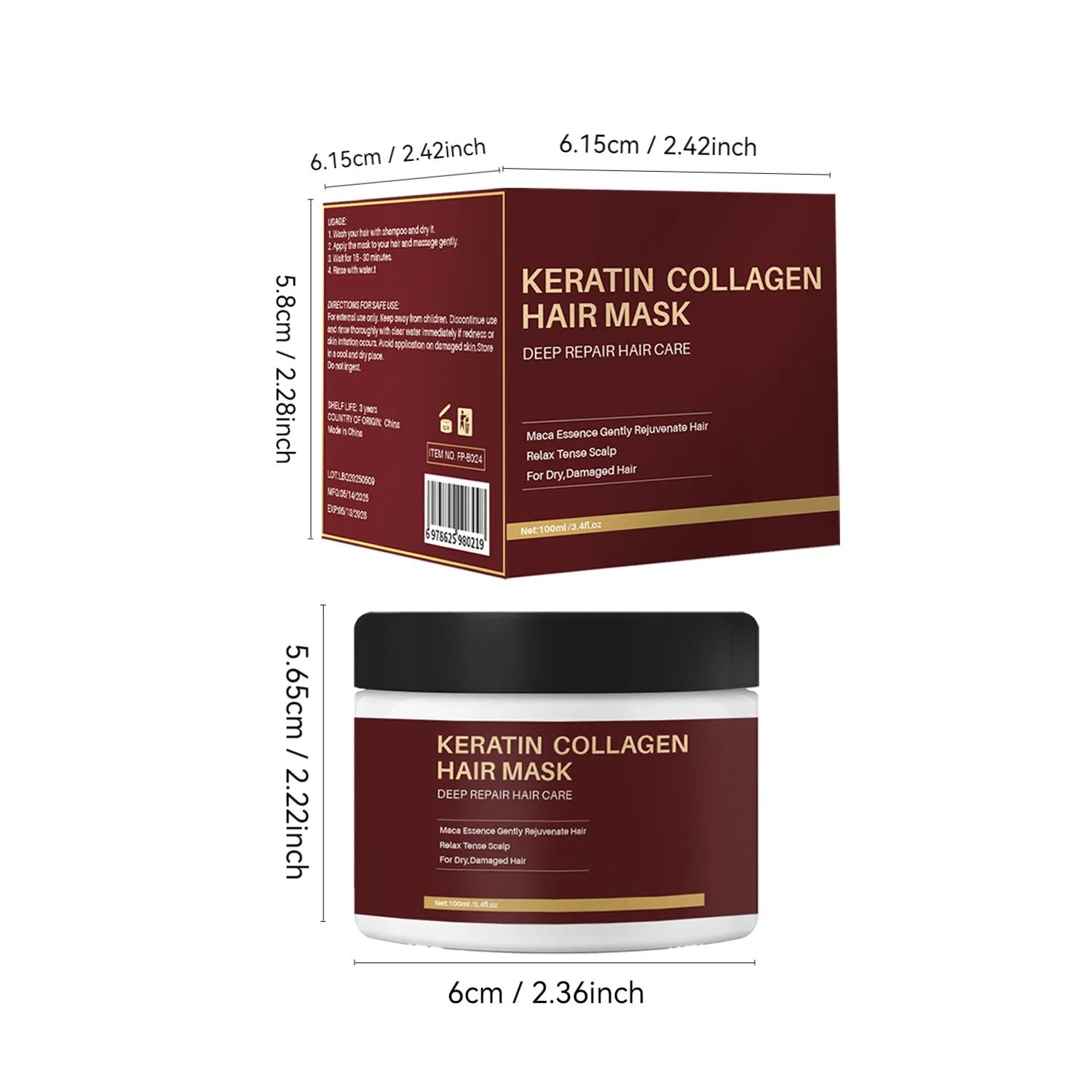 100ml bottle of collagen hair mask for moisturising and repairing dry, damaged hair.