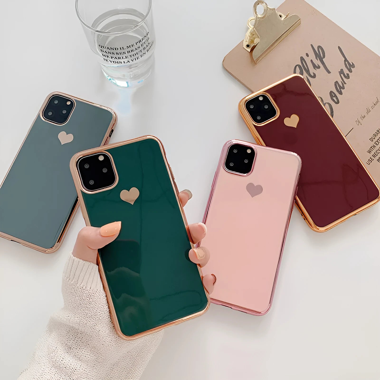 Solid colour TPU back cover phone case for iPhone, shown in Blue, Claret, Pink, and Green colour options.