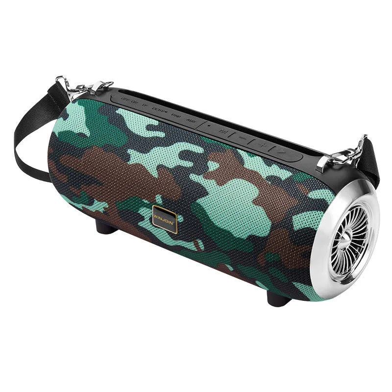 F666 square portable Bluetooth speaker with shoulder strap in blue colour, showing fabric mesh front.