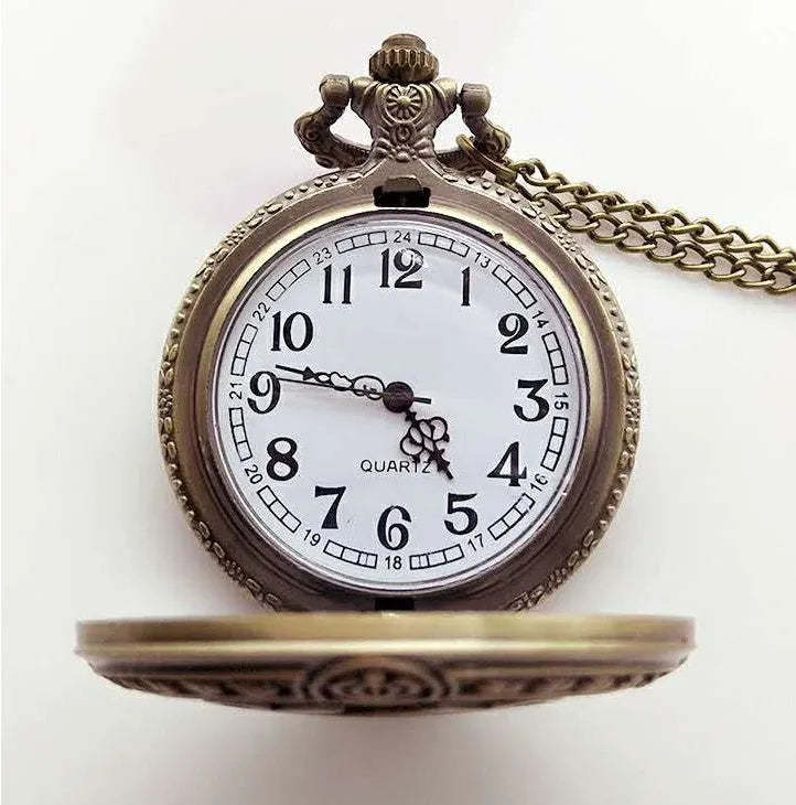 Bronze US Coast Guard 1790 pocket watch with chain, quartz movement, 4.8cm diameter