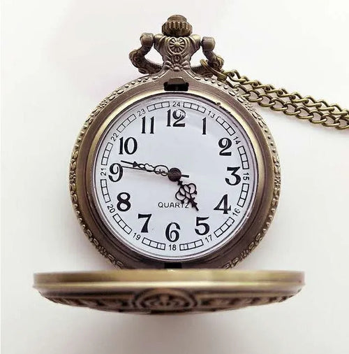 Bronze US Coast Guard 1790 pocket watch with chain, quartz movement, 4.8cm diameter