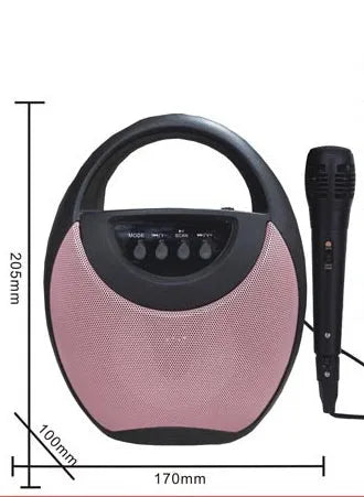 Portable Bluetooth speaker with plastic housing in black, blue, or pink colour options
