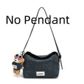 Fashion retro denim small crossbody bag in black with slit pocket and pendant