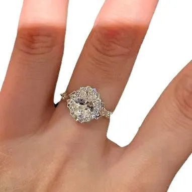 Silver geometric big diamond statement ring with adjustable opening for women