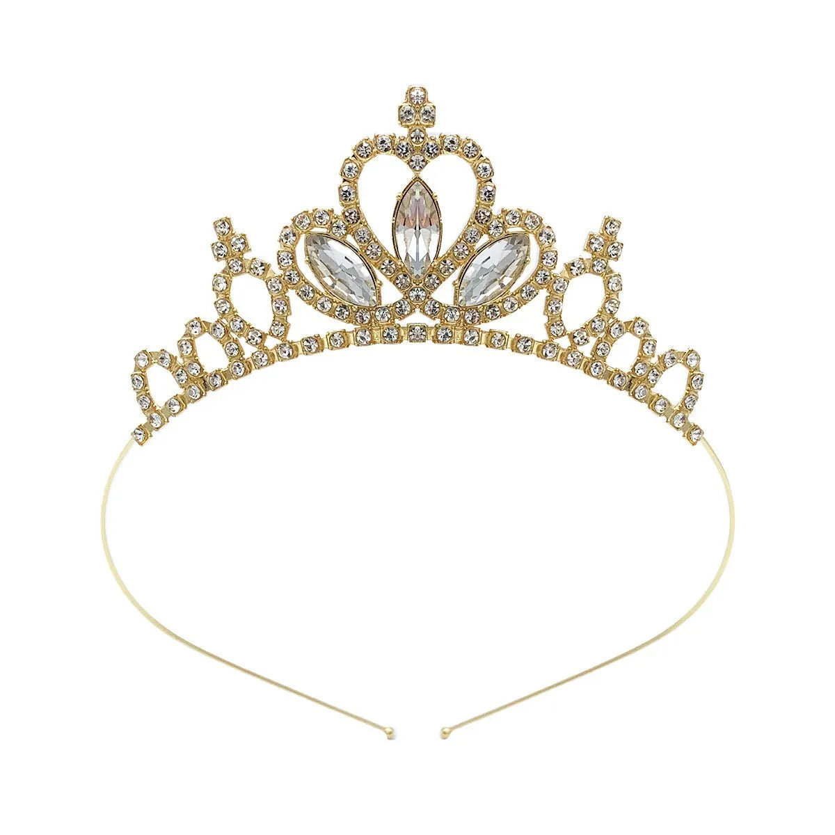 Gold and silver alloy princess crown headdress with electroplated gemstone colour finishes for birthday parties