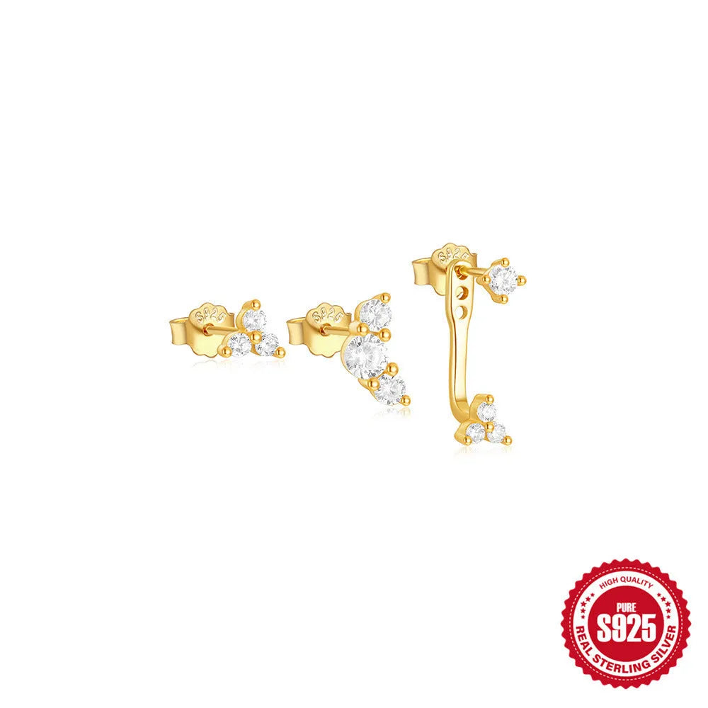 S925 sterling silver geometric zircon tassel earrings for women in gold colours
