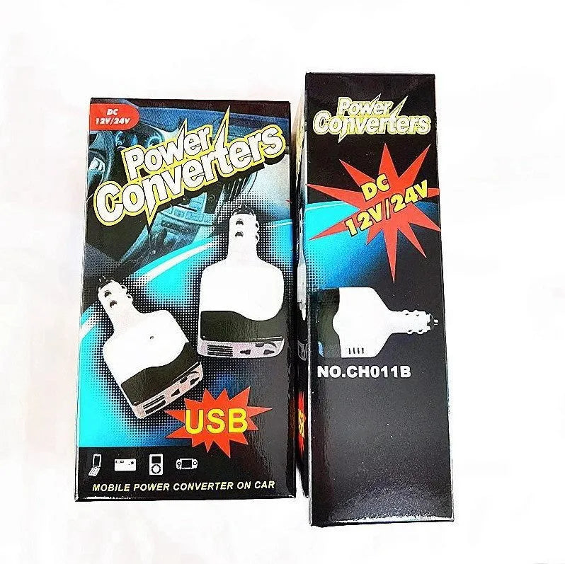 Car charger transformer converting cigarette lighter to USB output for mobile phone charging