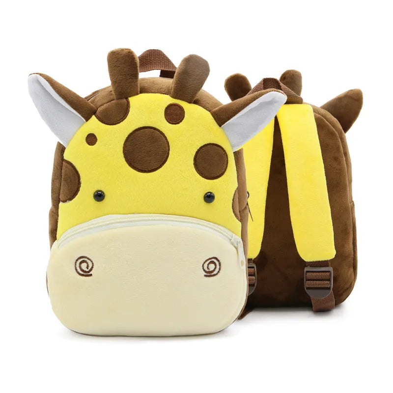 Children's plush animal backpack in various designs including elephant, bee, flamingo and unicorn styles