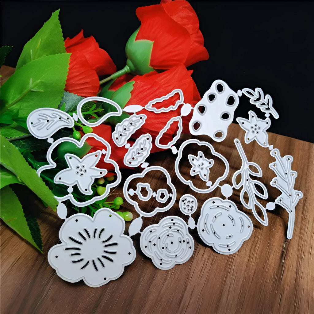 Silver carbon steel flower pattern paper cutting die measuring 14.3 by 9.9 centimetres