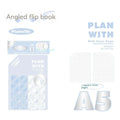 Oblique Angle Book series artsy notebook in A5 and B5 sizes with plaid blue or white covers.