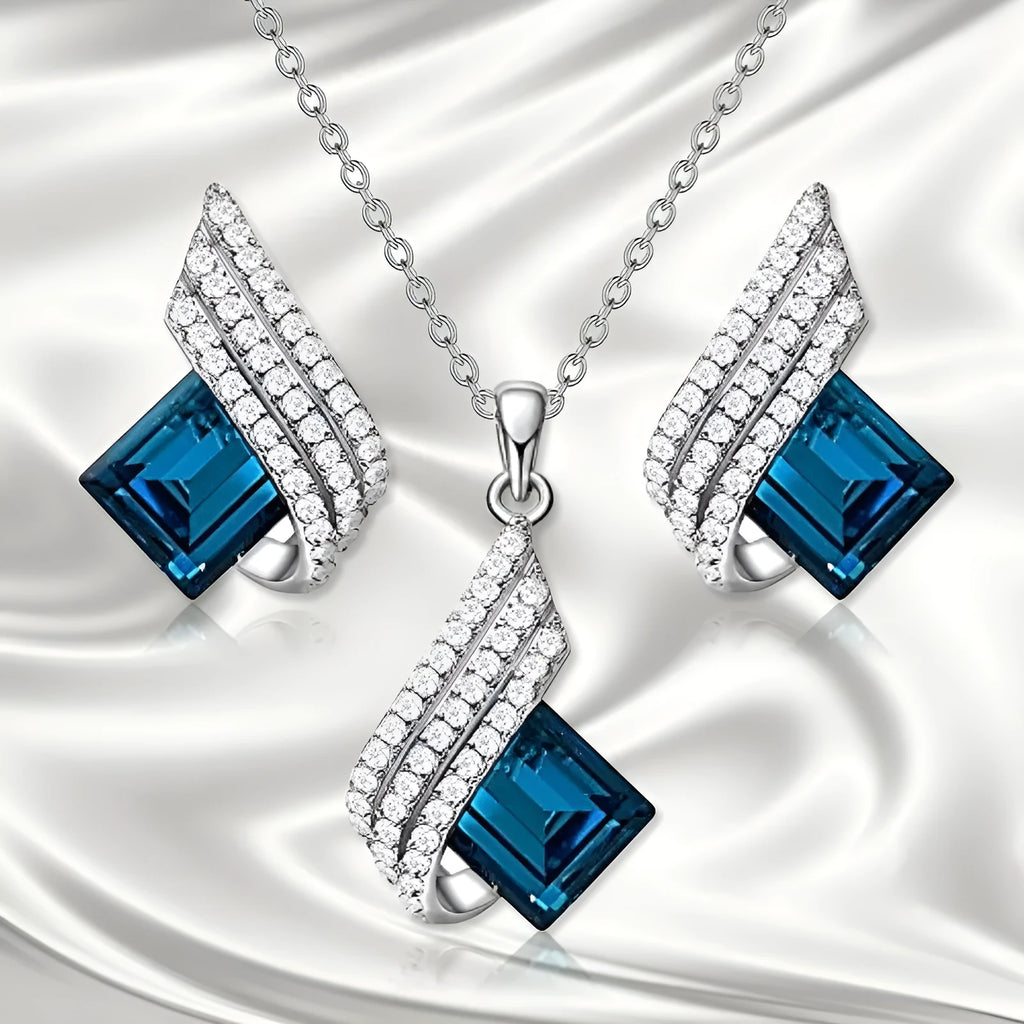 Women's jewellery set with electroplated alloy pendant, glass beads, and cross chain necklace with matching ear studs
