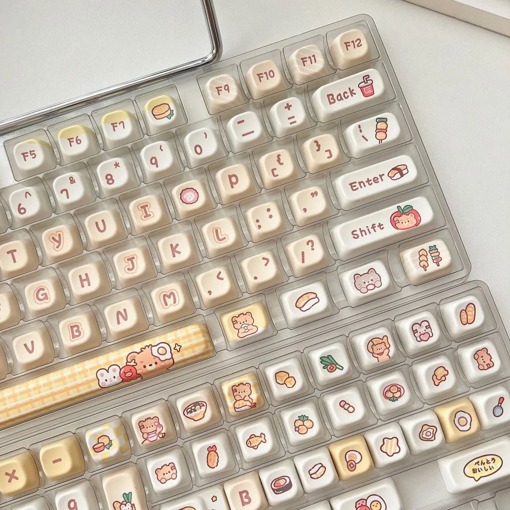 Rabbit Bear Restaurant themed mechanical keyboard keycap set with 140 PBT plastic keycaps