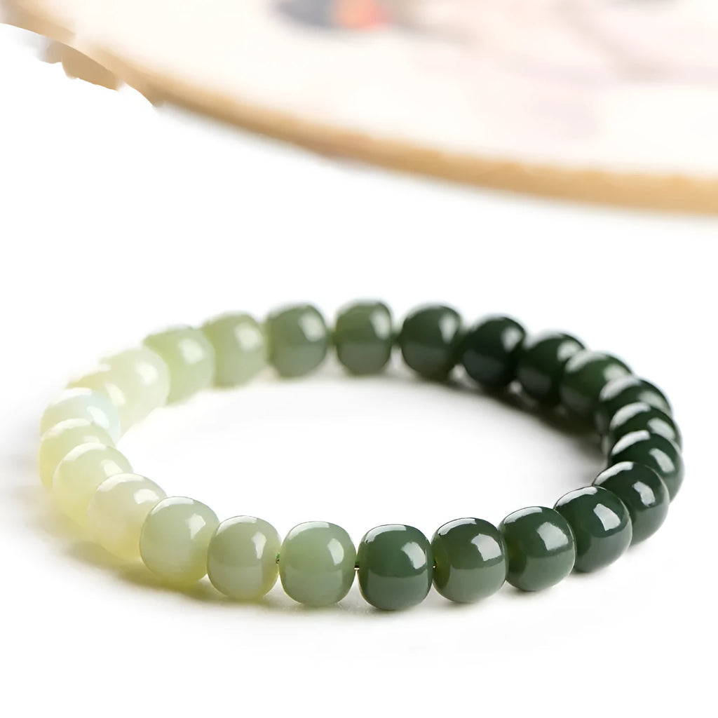 Natural Hetian jade bracelet with sunny water gradient colour on wrist