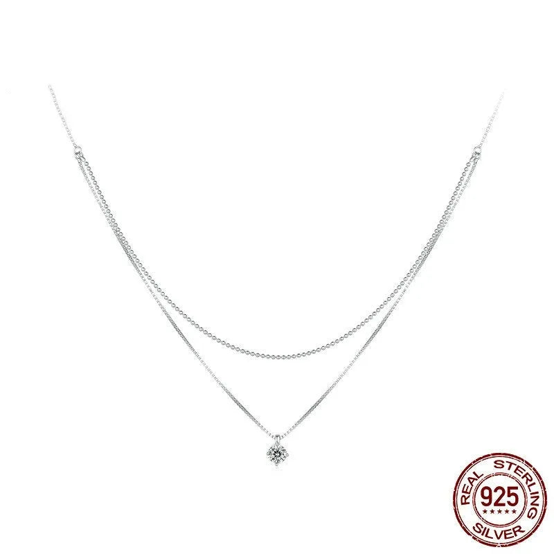 Silver double-layer necklace with S925 sterling silver pendant and pearl chain style