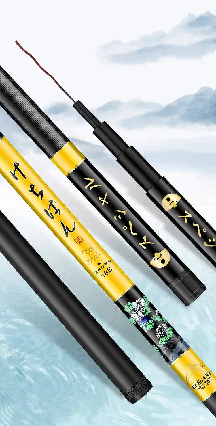 5H19 hardened carbon fishing rod in 3.6m to 7.2m lengths, single-piece blank, 19 or 28 tune options