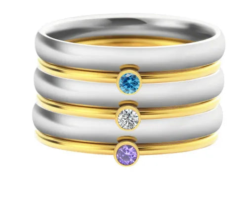 December birthstone titanium steel ring with engraved geometric design and electroplated finish