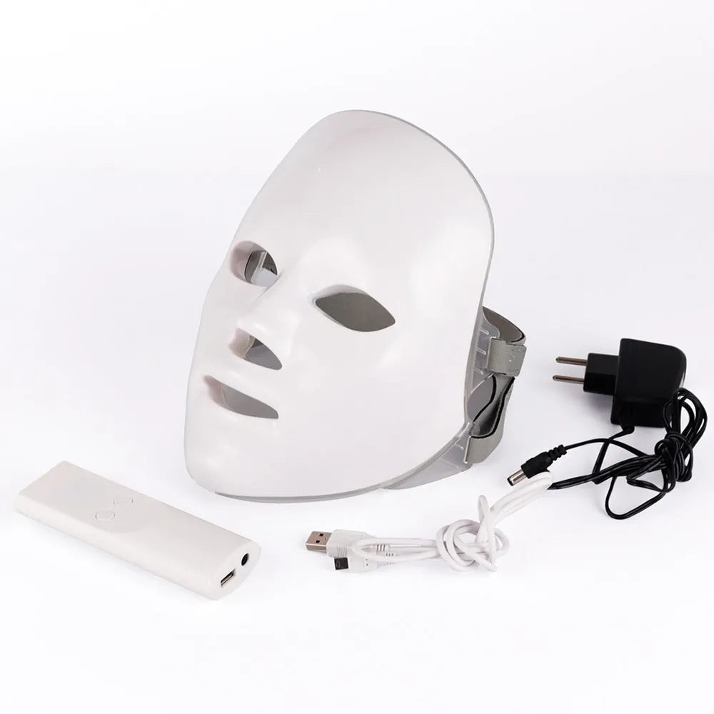 Seven colour LED photon rejuvenation skin mask with 330 lights and ABS construction on a white background