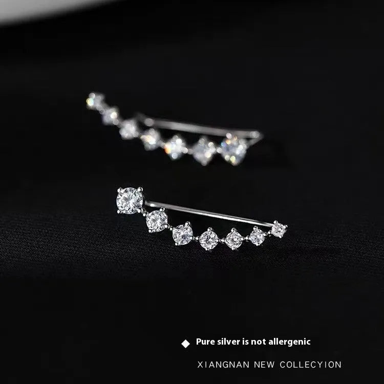 Silver Needle geometric earrings for women, white colour, zircon accents, line design, one pair